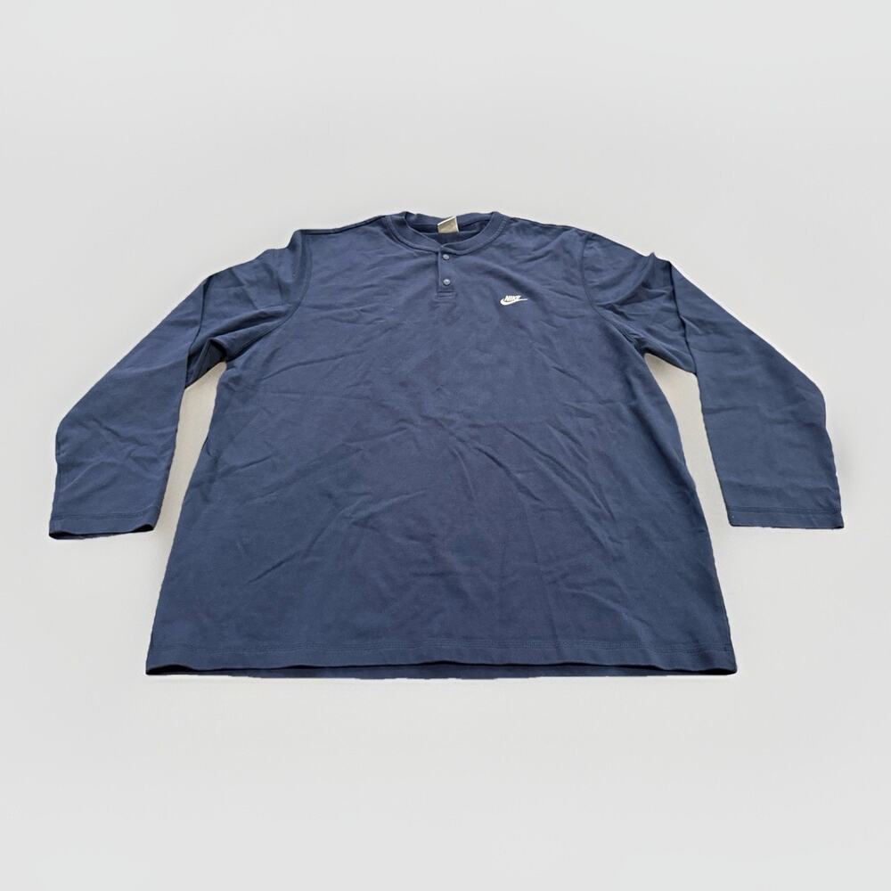 Nike Club Henley Mens Blue Long Sleeve Logo Embroidered Shirt Size XXL FZ6630